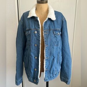Sunrise Kingdom Sherpa Lined Trucker Denim Jacket (Large)
